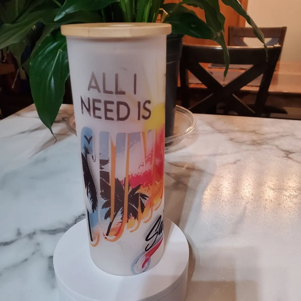 All I Need is Sunshine and saltwater 20oz Frosted Glass Tumbler